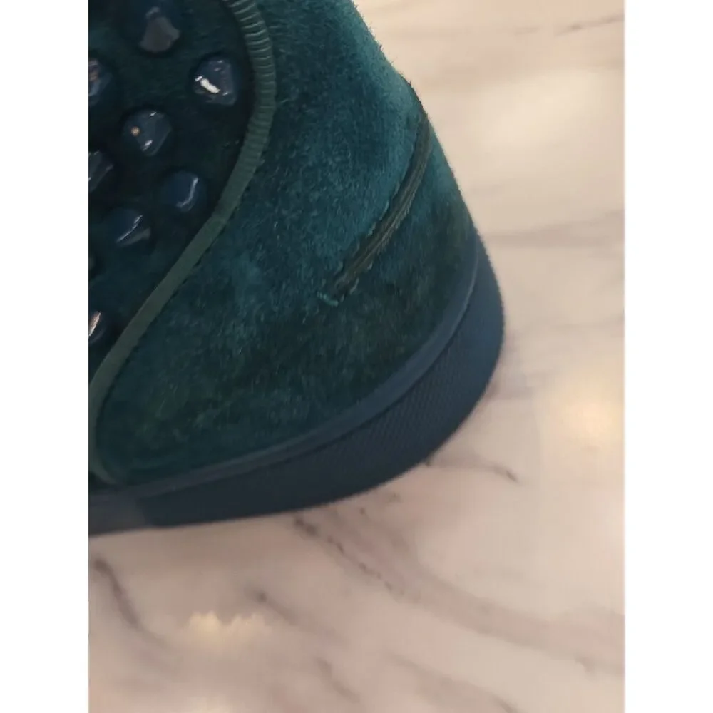 Christian Louboutin Teal Spike Suede High-Top Sneakers